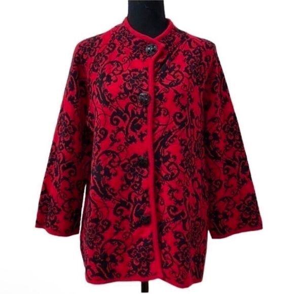 JM Collection Red & black Top/Cardigan (Size
Petite Large) - Picture 1 of 4
